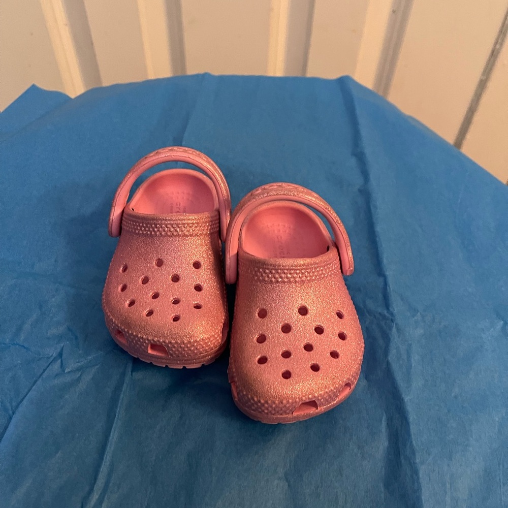 CROCS Sparkly Pink Toddler Slip on Shoes for girl or boy